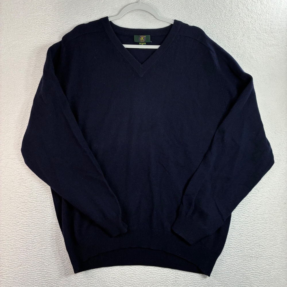 Club Room V Neck Cashmere Sweater Men XL Blue Preppy Luxury Soft Pullover Winter